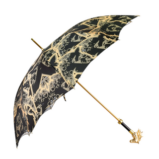Luxury designer 24K gold horse head handle handmade Italian men's umbrella side