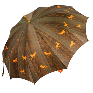 Men's luxury carbon fiber horse design ostrich leather handle Italian umbrella open