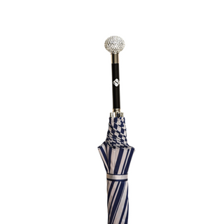 Luxury striped silverplated 925 handle handmade men's Italian umbrella canopy