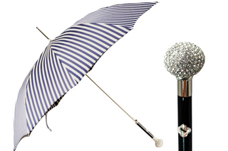 Luxury striped silverplated 925 handle handmade men's Italian umbrella front view