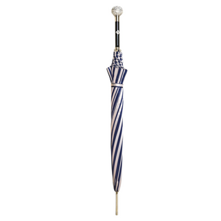 Luxury striped silverplated 925 handle handmade men's Italian umbrella close-up