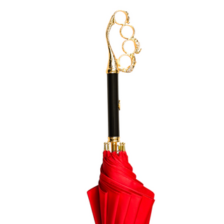 Luxury red 24K gold crystal handle reinforced frame men's Italian umbrella canopy