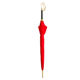 Luxury red 24K gold crystal handle reinforced frame men's Italian umbrella close-up