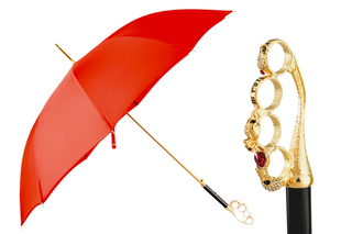 Luxury red 24K gold crystal handle reinforced frame men's Italian umbrella front view