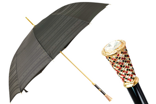 Black luxury gold handle handmade Italian men's umbrella front view
