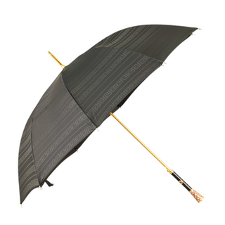 Black luxury gold handle handmade Italian men's umbrella side view