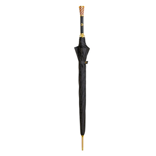 Black luxury gold handle handmade Italian men's umbrella close-up