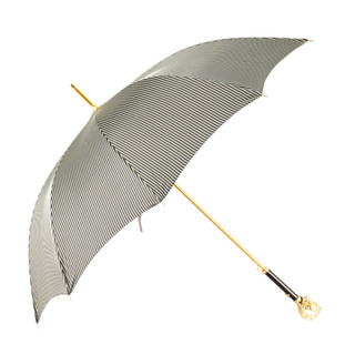 Gentleman's gold 24K handle black striped automatic Italian umbrella close-up