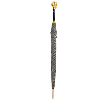 Gentleman's gold 24K handle black striped automatic Italian umbrella side view