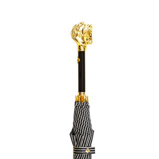 Gentleman's gold 24K handle black striped automatic Italian umbrella canopy