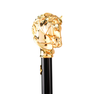 Gentleman's gold 24K handle black striped automatic Italian umbrella top view