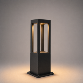 Modern Garden Lamp – Black Aluminium Bollard Light with Tempered Glass Illumination