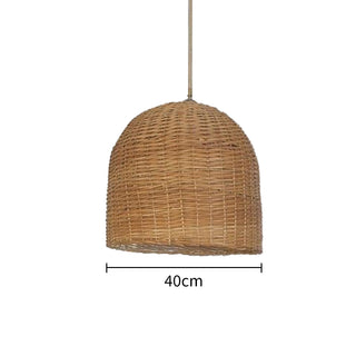 Bamboo basket pendant from below — round kitchen ceiling fixture