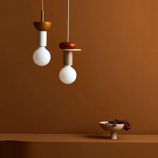 Colored wood pendant in kitchen — modern adjustable hanging lamp