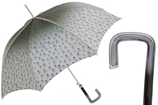 Studded grey skull print handmade Italian acetate handle automatic umbrella front