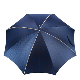 Navy silver skull handle studded canopy automatic handmade Italian umbrella side view