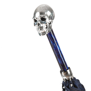 Navy silver skull handle studded canopy automatic handmade Italian umbrella canopy