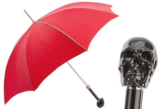 Red automatic Italian skull handle studded luxury umbrella front view