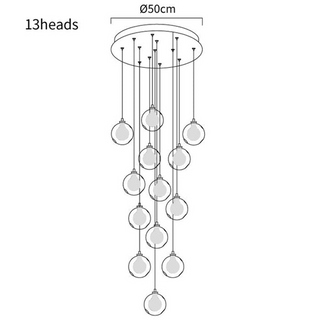 Glass Globe Pendant Light – Multi-Head Cluster Stairway Lighting Fixture with Adjustable Height