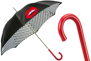 Polka dot handmade Italian double cloth leather handle umbrella front