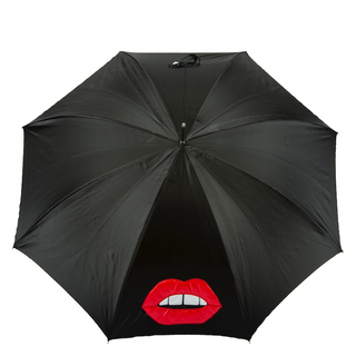 Polka dot handmade Italian double cloth leather umbrella top view