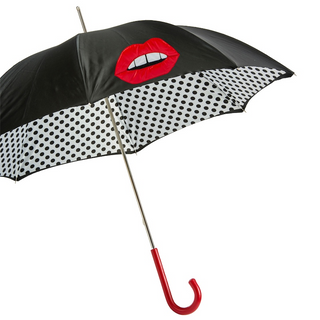 Polka dot handmade Italian double cloth leather handle umbrella side