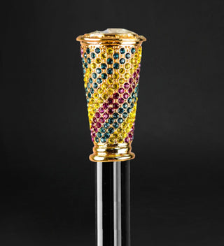 24K gold multicolor crystal handle Italian luxury walking cane side view