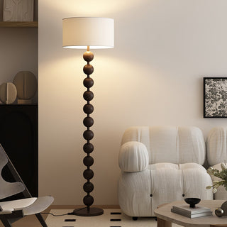 Wooden barbell medieval floor lamp — LED metal fabric shade indoor