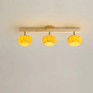 Eco pumpkin multi-head ceiling lamp – resin wood yellow