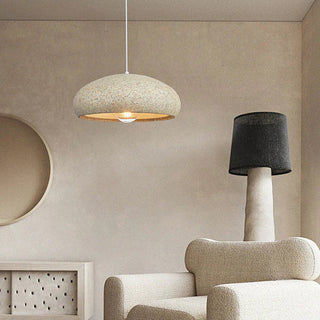Beige pendant from below — stone modern dining ceiling fixture