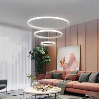 LED ring pendant chandelier setting — modern adjustable wide