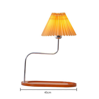 Retro wood umbrella lamp side — pleated fabric warm glow