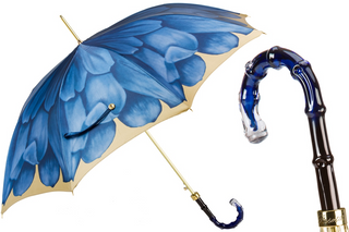 Blue dahlia automatic handmade Italian polyester acetate handle umbrella front
