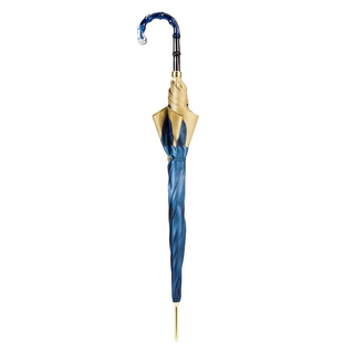 Blue dahlia automatic Italian polyester acetate handle umbrella close-up