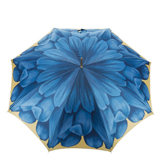 Blue dahlia automatic Italian polyester acetate handle umbrella detail