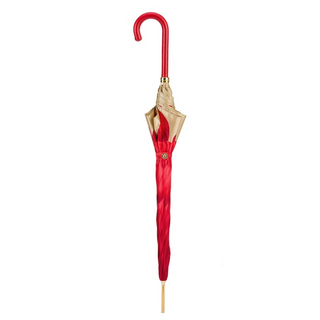 Luxury red automatic leather handle handmade Italian umbrella close-up