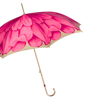 Fuchsia dahlia Italian handmade automatic luxury rain umbrella side
