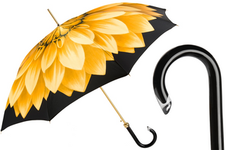 Gold dahlia designer handmade Italian premium polyester acetate umbrella front