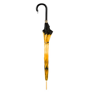 Gold dahlia designer Italian premium polyester acetate handle umbrella close-up