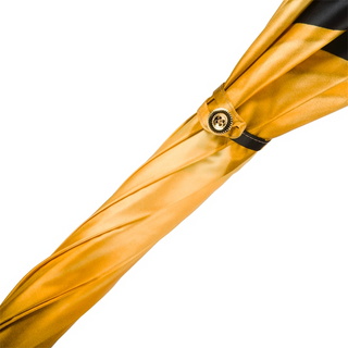 Gold dahlia designer Italian premium polyester acetate handle umbrella detail