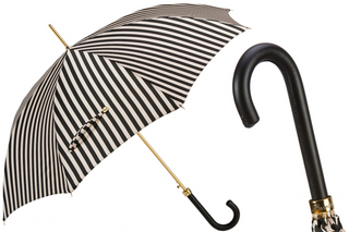 Black white striped leather handle automatic handmade Italian umbrella front