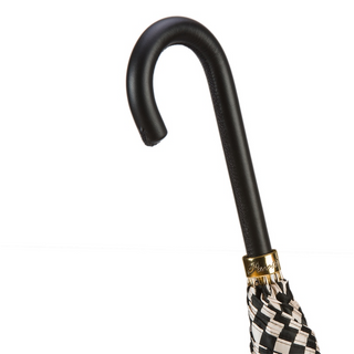 Black white striped leather handle automatic handmade Italian umbrella canopy