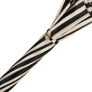Black white striped leather handle automatic handmade Italian umbrella top view