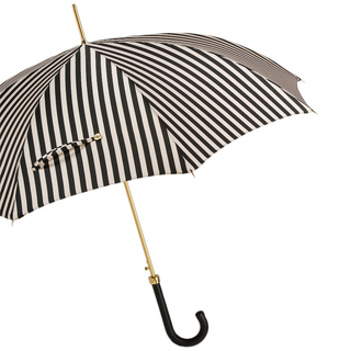 Black white striped leather handle automatic handmade Italian umbrella side