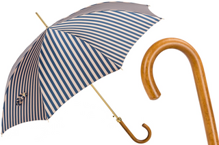 Striped Malacca wood handle automatic handmade Italian umbrella front view