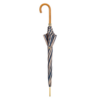 Striped Malacca wood handle automatic handmade Italian umbrella close-up