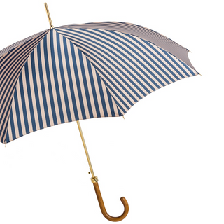 Striped Malacca wood handle automatic handmade Italian umbrella side view