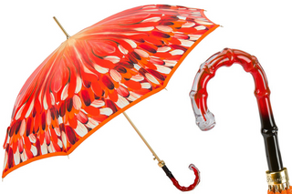 Orange brush strokes automatic handmade Italian luxury umbrella front view