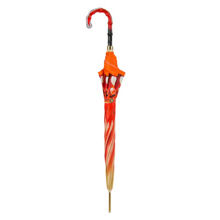 Orange brush strokes automatic handmade Italian luxury umbrella close-up