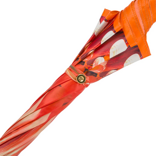 Orange brush strokes automatic handmade Italian luxury umbrella top view